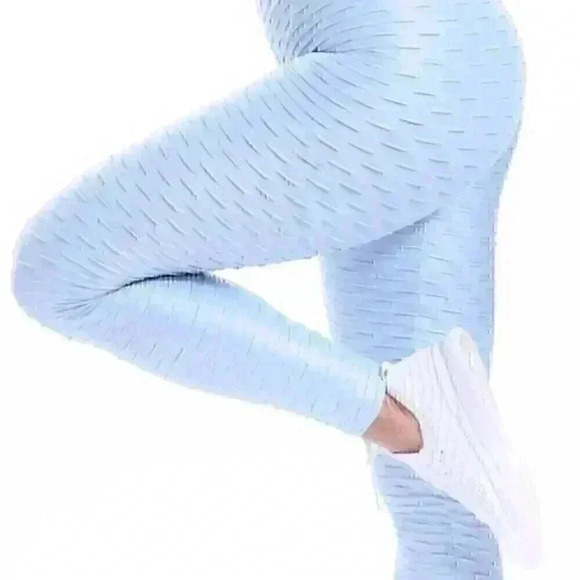 Muscle Sisters Leggings S Blue Frost Metallic Textured Athleisure Activewear NWT - Picture 2 of 9